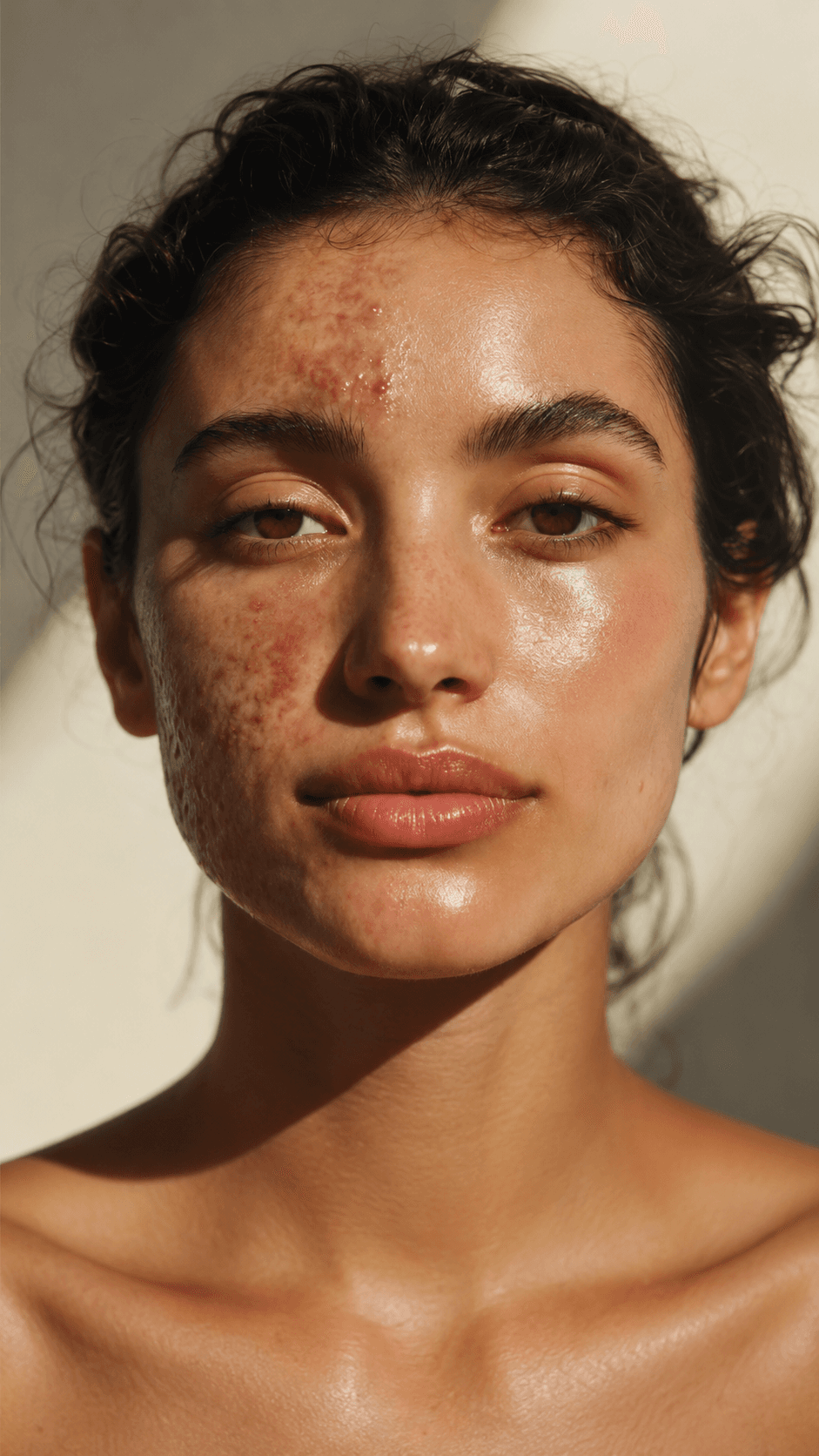Dermatologist examining patient's skin for acne treatment