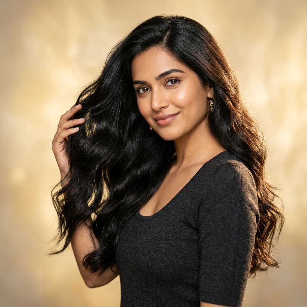 Woman with thick healthy hair after PRP treatment at Infinity Aesthetics