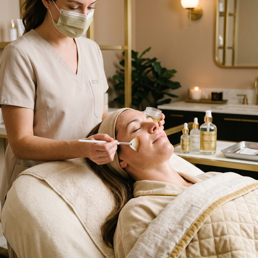 Application of a gentle chemical peel to a client's skin