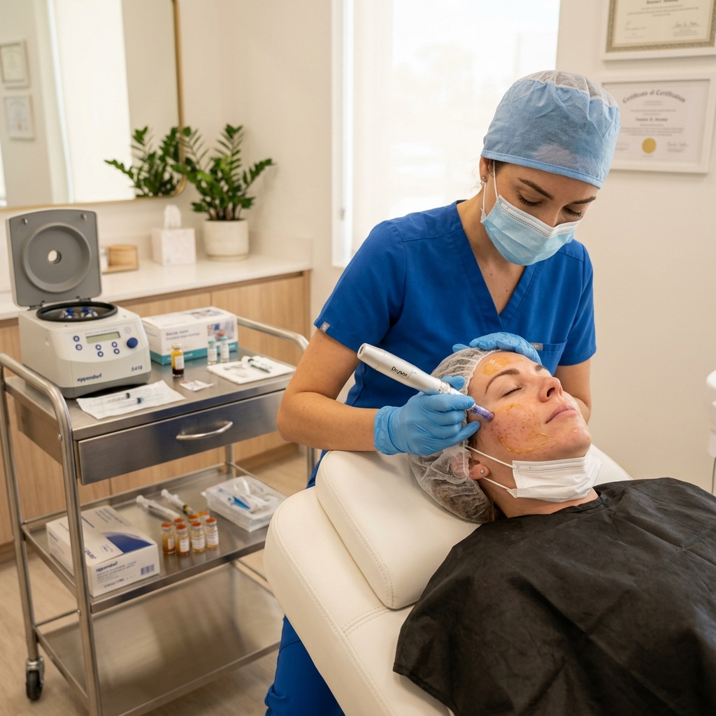 PRP face rejuvenation treatment on patient's skin