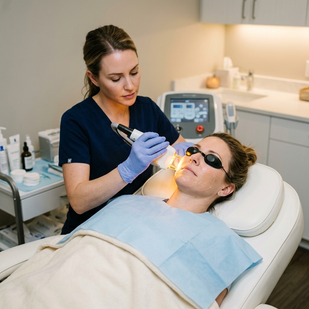 IPL laser therapy being applied to target redness