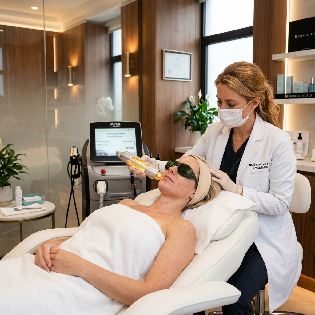 Patient receiving a photo facial skin rejuvenation treatment
